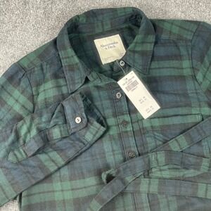 Abercrombie & Fitch XS Black Green Plaid Flannel Shirt Dress NWT Woman's